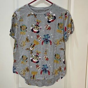 Disney 100 Christmas T-Shirt Gray Crew Neck with Characters Size XL